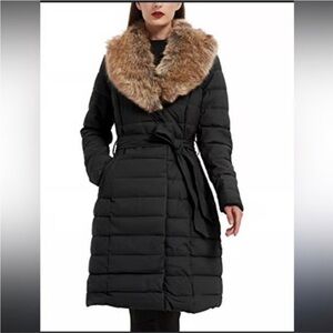 NWT Bellivera Elegant Black Puffer Coat with Faux Fur Collar